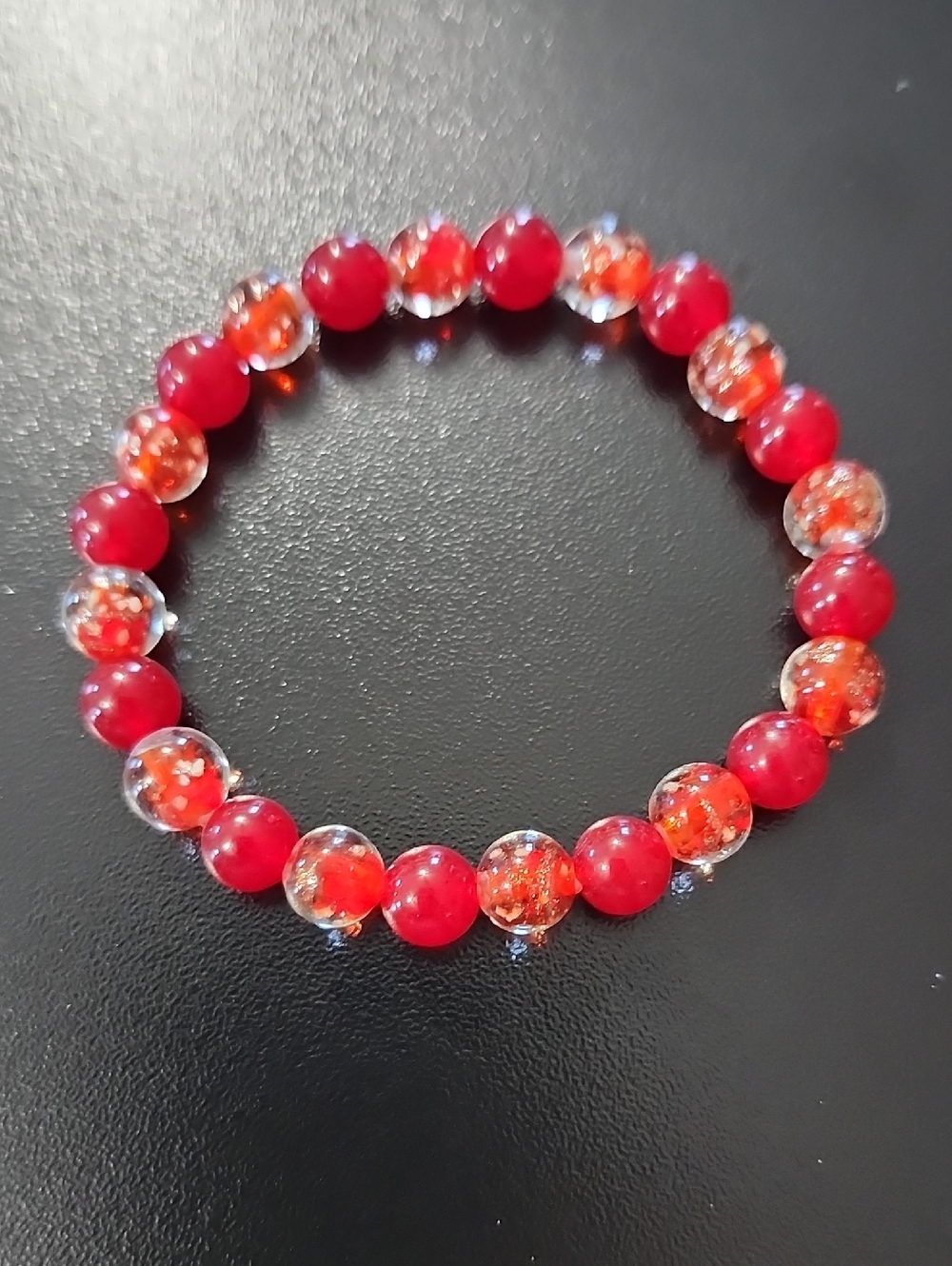 Handmade Carnelian Beaded Bracelet With Glow In The Dark Accents